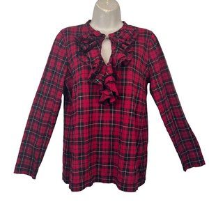 Lauren Ralph Lauren Jeans Co. Buffalo Check Ruffle Neckline‎ Shirt Size L
